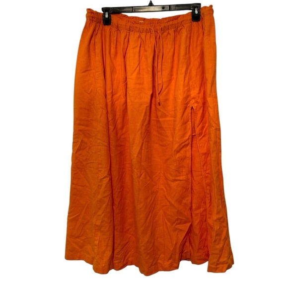 Abercrombie & Fitch linen cotton blend midi skirt with slit XL orange NWT - Picture 1 of 8